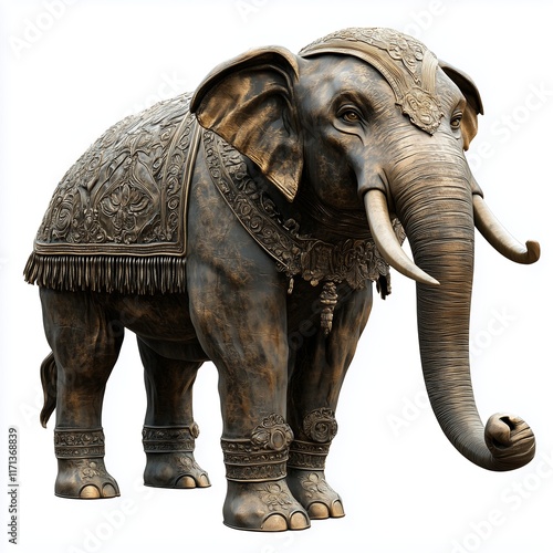 Carved elephant figurine showcasing detailed Asian artistry and craftsmanship, isolated on background.  photo