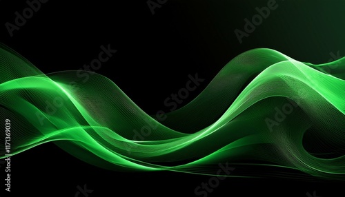 abstract green wave on black background