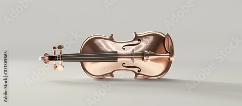 Rose gold violin on white background. photo