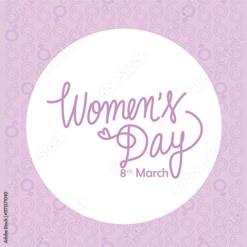 Fondo del Día de la Mujer con título con estilo de lettering y decorado con el icono del género femenino