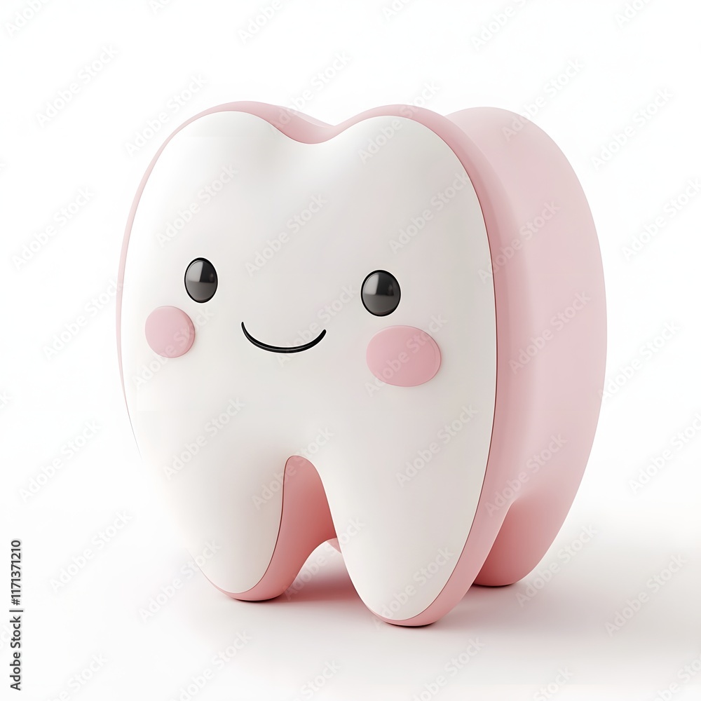 Cute 3D Dental Anatomy Toy with Soft Pink Gum and White Teeth on Empty White Background Cute 3D Dental Anatomy Toy with Soft Pink Gum and White Teeth on Empty White Background