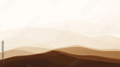 Serene Brown Mountain Range Watercolor Landscape, Modern abstract design with soft pastel colors and empty space on the left for text,  photo