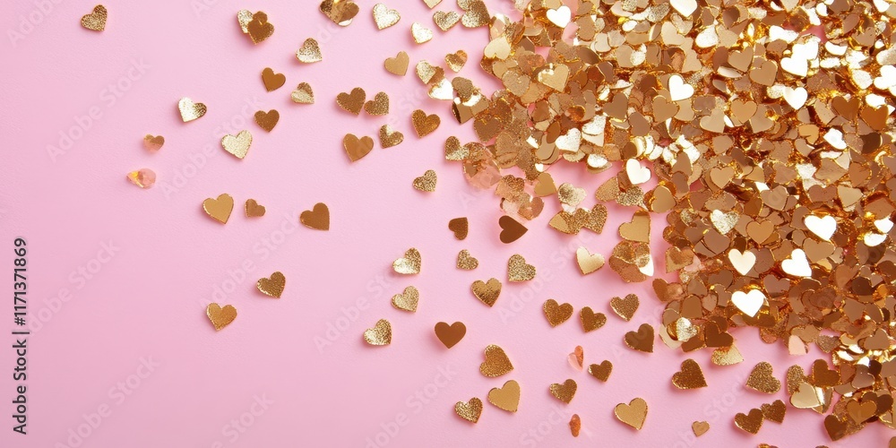 Golden hearts twinkle like stars on a soft pink canvas, creating a romantic atmosphere perfect for celebrating love this Valentine's Day. Golden hearts twinkle like stars on a soft pink canvas, creating a romantic atmosphere perfect for celebrating love this Valentine's Day.