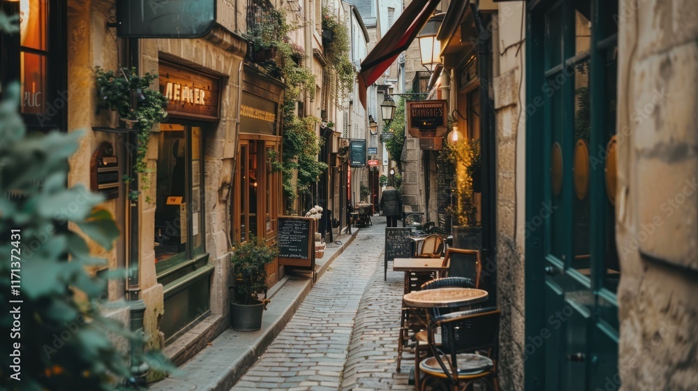 Fototapeta premium Cobblestone Alleyway in Paris