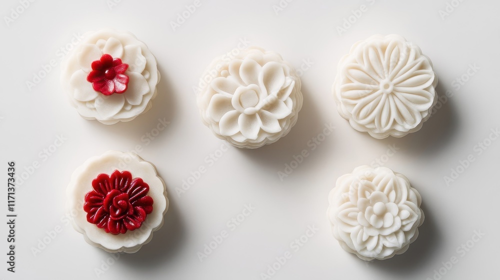 Elegant Minimalist Mooncakes with Floral Carvings Elegant Minimalist Mooncakes with Floral Carvings