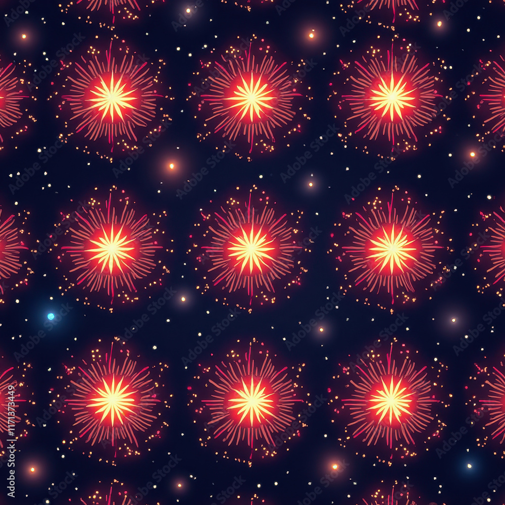 Fototapeta premium Fireworks Night Seamless Pattern - Festive