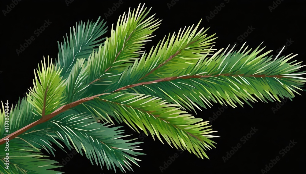 Fototapeta premium Realistic Christmas Tree Illustration Featuring a Spruce Branch and Green Fir for Festive Xmas Cards and New Year Celebrations, Perfect for Holiday Greetings and Seasonal Cheer