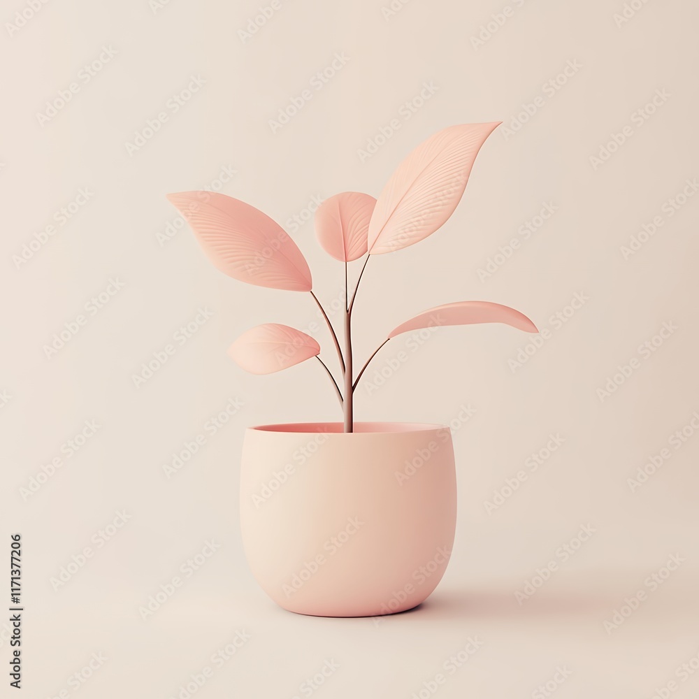 Pink Plant in Pastel Pot Minimalist Home Decor Pink Plant in Pastel Pot Minimalist Home Decor