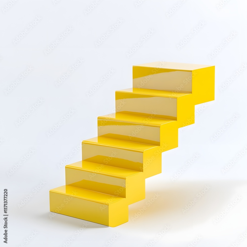 Minimalist Yellow Staircase on Empty White Background Minimalist Yellow Staircase on Empty White Background