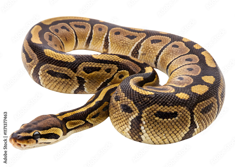 close up of a Ball Python snake on white close up of a Ball Python snake on white
