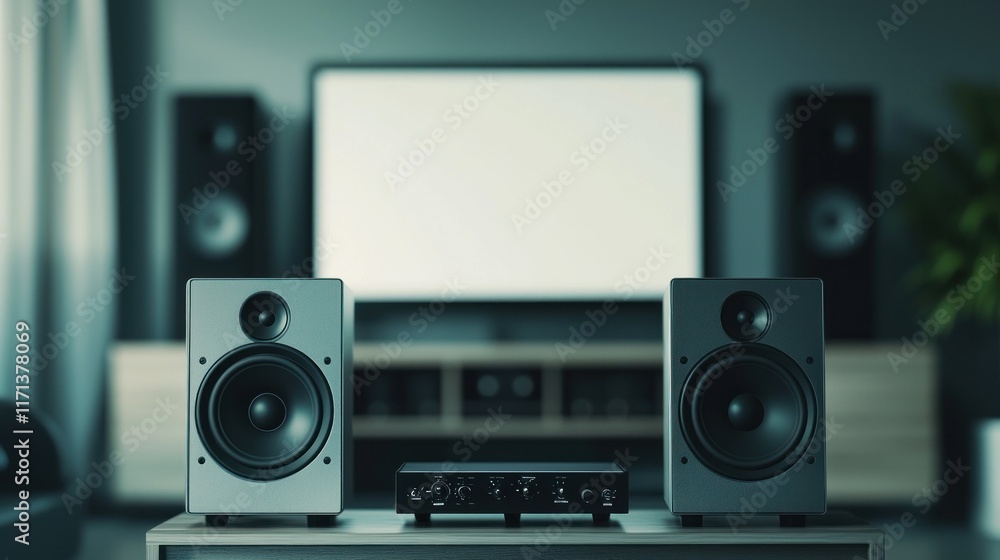 Home Theater Setup: Modern Speakers and Entertainment System Home Theater Setup: Modern Speakers and Entertainment System