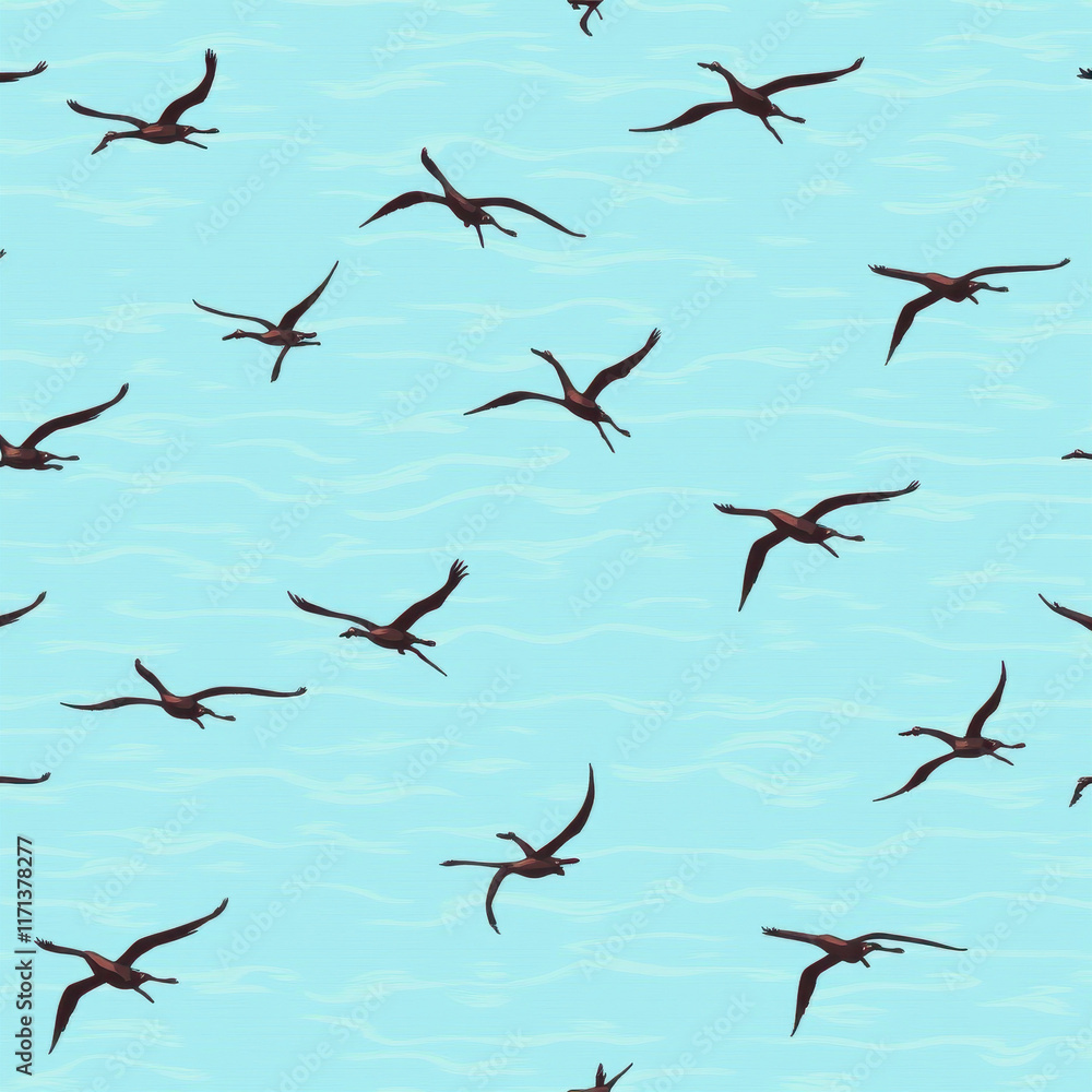 Obraz premium Seamless Pattern: Birds Flying Over Water - Nature patterns