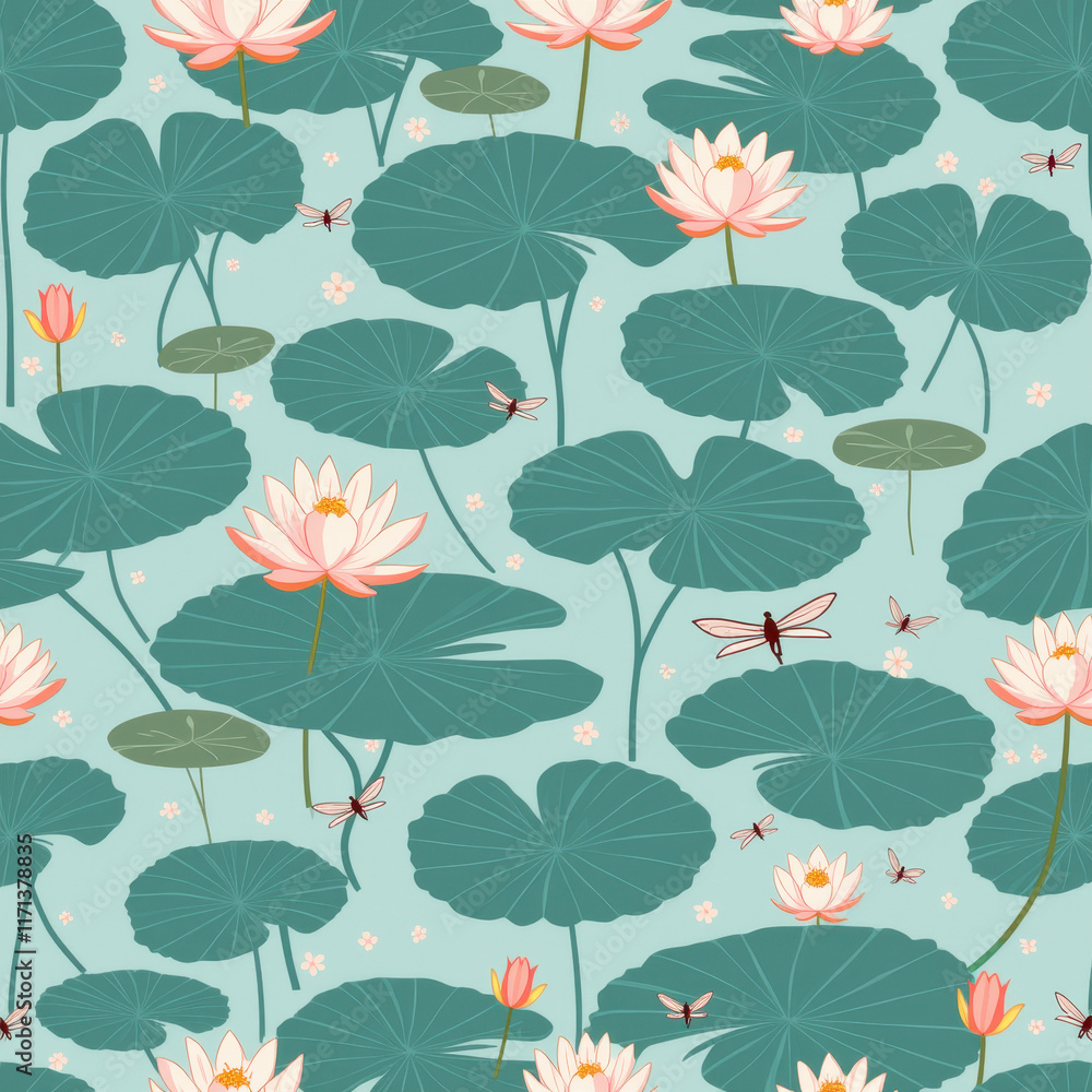 Serene Lotus Flower Pond Seamless Pattern - Zen/Mindfulness Serene Lotus Flower Pond Seamless Pattern - Zen/Mindfulness