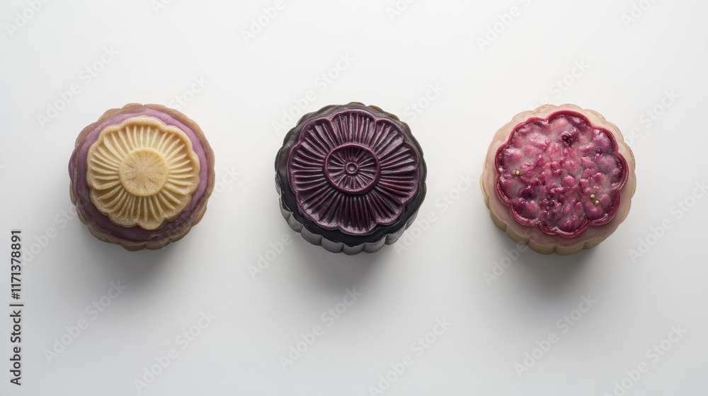 Traditional Mooncakes Displayed with Artistic Flair Traditional Mooncakes Displayed with Artistic Flair