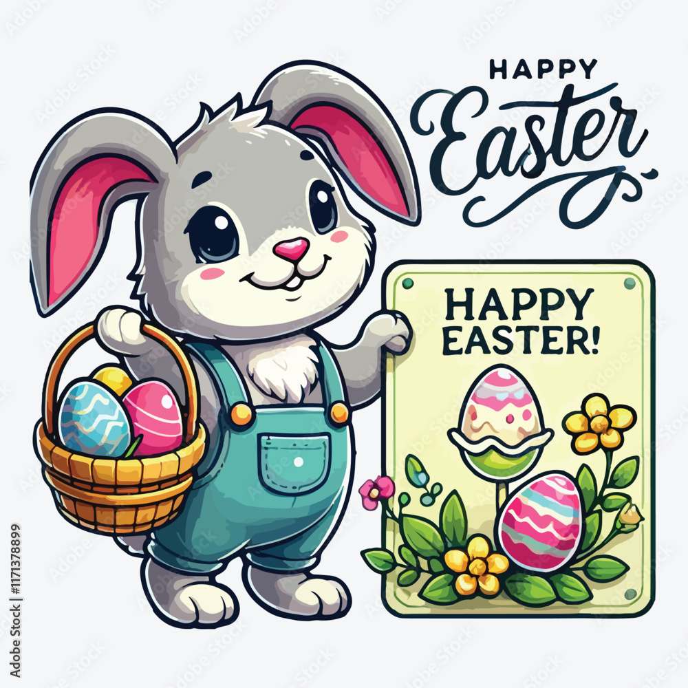A rabbit holding an Easter greeting card stock illustration A rabbit holding an Easter greeting card stock illustration