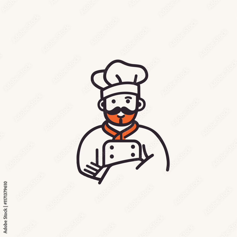 Male chef in one continuous line drawing. Cook in uniform working in kitchen in simple linear style. Symbol of food and restaurant in editable stroke. Doodle outline vector illustration Male chef in one continuous line drawing. Cook in uniform working in kitchen in simple linear style. Symbol of food and restaurant in editable stroke. Doodle outline vector illustration