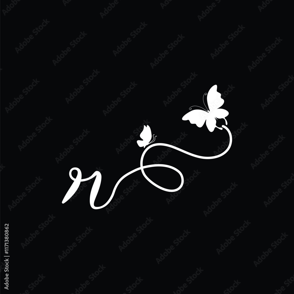 Fototapeta premium R Handwritten initial letter, R simple signature vector logo with butterfly shape variation, beauty, photography letter logo design. R