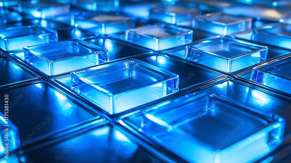 Abstract blue glowing glass cubes grid pattern. Abstract blue glowing glass cubes grid pattern.