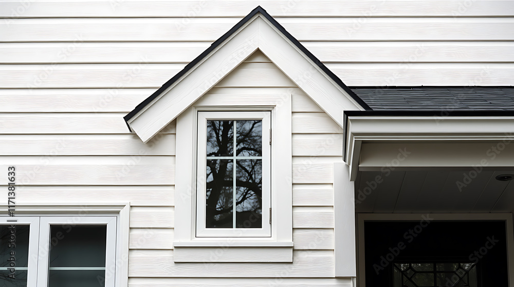 White Clapboard House Exterior with Dormer Window and Black Trim White Clapboard House Exterior with Dormer Window and Black Trim