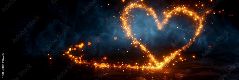 Glowing heart outline with fiery spark trails on a smoky dark background, concept of love, passion, and intensity Glowing heart outline with fiery spark trails on a smoky dark background, concept of love, passion, and intensity