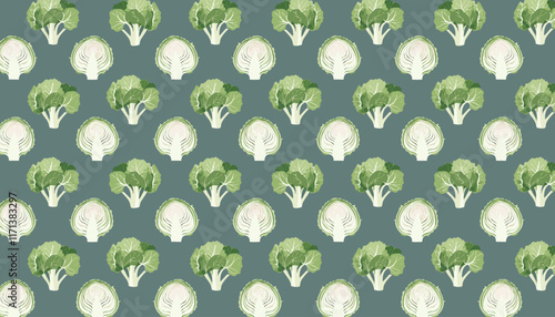 Brussels Sprouts seamless pattern. Cabbage background. Cabbage wallpaper.