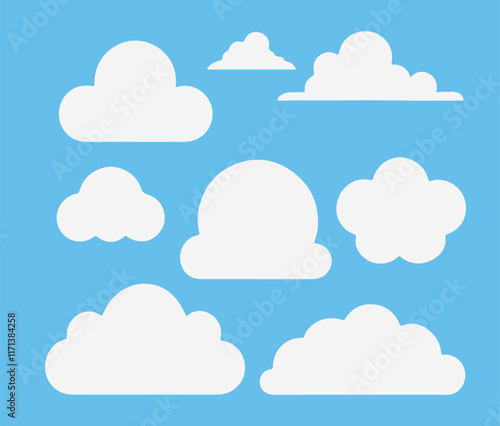 Cloud. Abstract white cloudy set isolated on blue background. Vector illustration