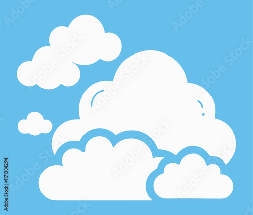 Cloud. Abstract white cloudy set isolated on blue background. Vector illustration