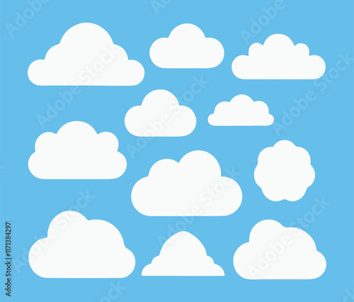 Cloud. Abstract white cloudy set isolated on blue background. Vector illustration