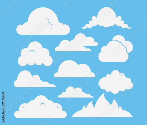 Cloud. Abstract white cloudy set isolated on blue background. Vector illustration