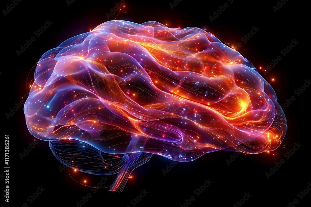 A Digital Illustration of a Human Brain in Detailed and Vibrant Artistic Style A Digital Illustration of a Human Brain in Detailed and Vibrant Artistic Style