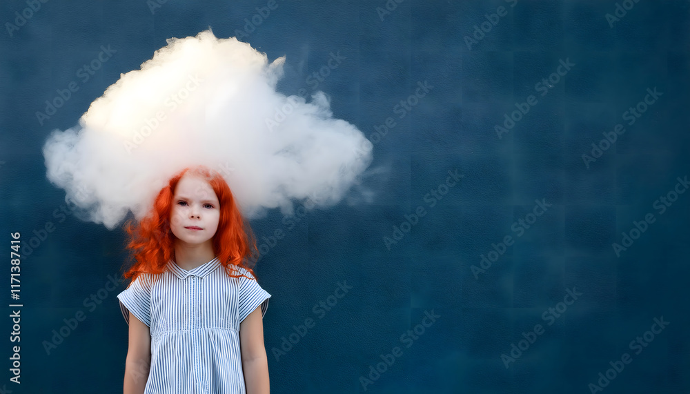 child, beauty, model, concept, with, cloud, around, the, head, red, hairs, person, wall, children, little, childhood, kid, blue, color, grey, background, thinking, think, depression, therapy, ad, 1 child, beauty, model, concept, with, cloud, around, the, head, red, hairs, person, wall, children, little, childhood, kid, blue, color, grey, background, thinking, think, depression, therapy, ad, 1