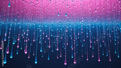 A digital rain of pink and blue droplets, each containing a snippet of encrypted information photo