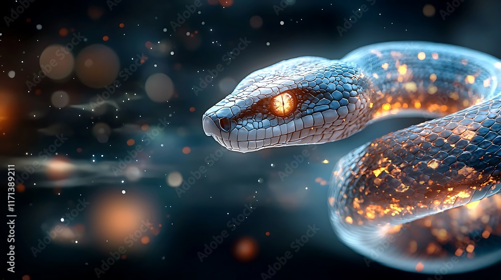 Captivating digital of a lunar themed celestial serpent or snake glowing and shimmering amidst a backdrop of shining stars galaxies and cosmic wonders Captivating digital of a lunar themed celestial serpent or snake glowing and shimmering amidst a backdrop of shining stars galaxies and cosmic wonders
