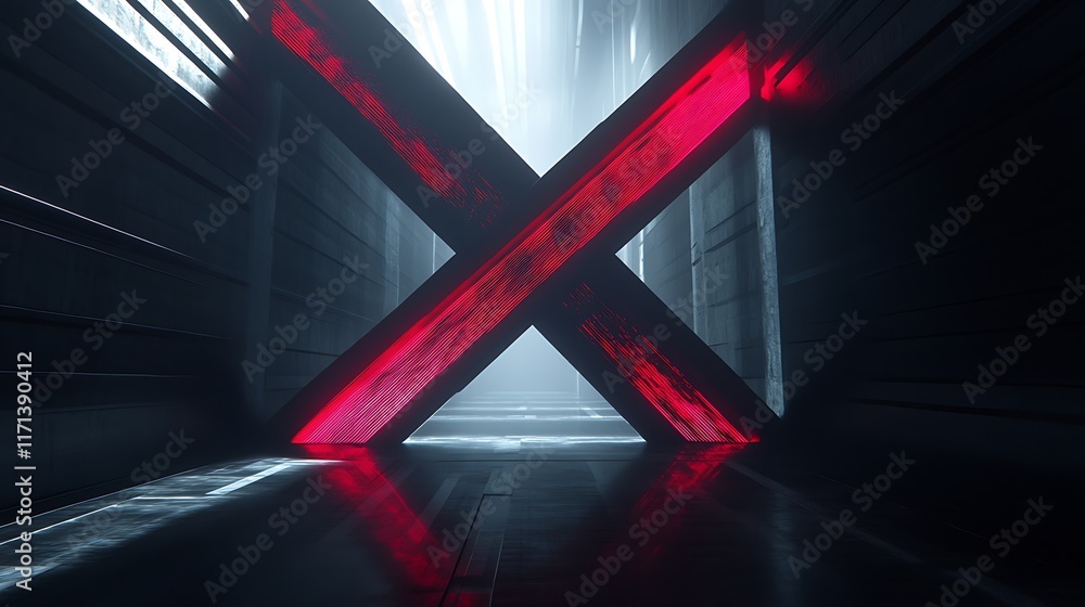 Red Neon X Illuminates Futuristic Corridor Red Neon X Illuminates Futuristic Corridor