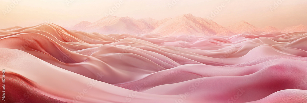 Obraz premium Elegant Abstract Background: Soft Pink and Rose-Brown Gradient with Dusty Beige Tones. AI-Generated Satin Fabric Texture Mimicking Flowing Curtains. Sophisticated Holiday Design for Banners, Flyers, a