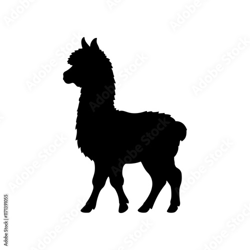 Cute alpaca baby silhouette vector illustration design on white background.