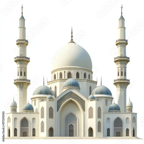 Wallpaper Mural Detailed mosque illustration with domes and minarets, white isolated background. Torontodigital.ca