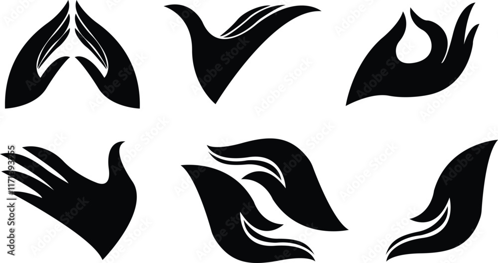 Hand drawn boho set of elegant female hands icons in silhouette isolated on white background, Collection of different hand gestures,Design for slim soft hands Hand drawn boho set of elegant female hands icons in silhouette isolated on white background, Collection of different hand gestures,Design for slim soft hands