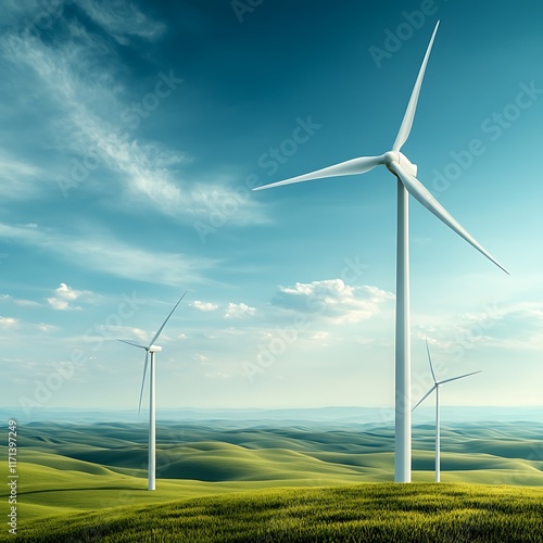 Sustainable consumer trends in green energy wind turbines in nature landscape promoting eco-friendly solutions photo