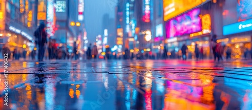 Wallpaper Mural Rainy Night in the City: Vibrant Reflections on Wet Pavement Torontodigital.ca