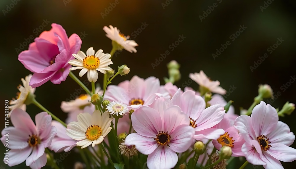 Delicate Pink and White Flowers Bloom Together