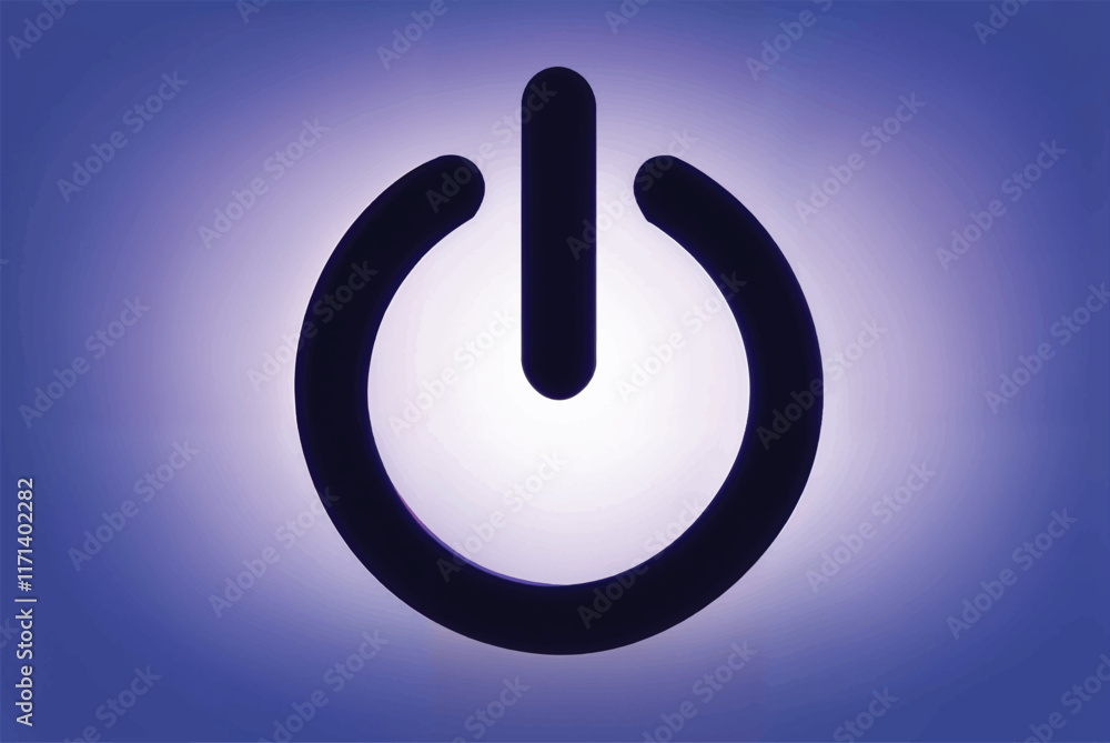 Power icon, power switch icon, power symbol, blue, artistic, on shining gradient white and blue background, vector illustration Power icon, power switch icon, power symbol, blue, artistic, on shining gradient white and blue background, vector illustration