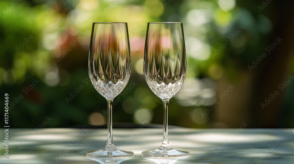 Proposal Day celebration with elegant crystal glasses on a sunny outdoor table Proposal Day celebration with elegant crystal glasses on a sunny outdoor table