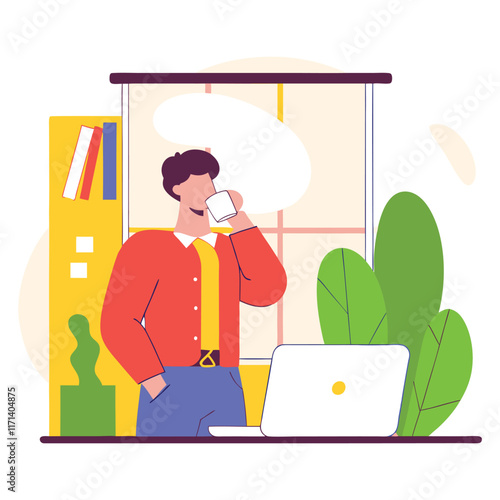  An employee taking a sip of coffee