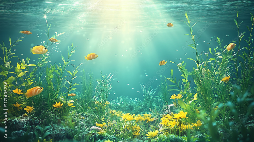 Naklejka premium coral reef and fishes