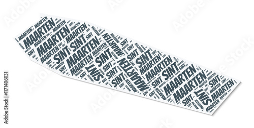 Sint Maarten shape text cloud. Country border with shadow on white background. Sint Maarten with regions division in vintage gazette style. Elegant vector illustration.