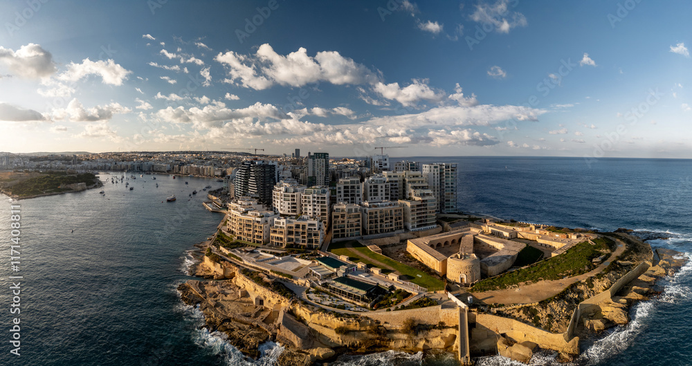 Aerial footage in Malta during winter holidays.