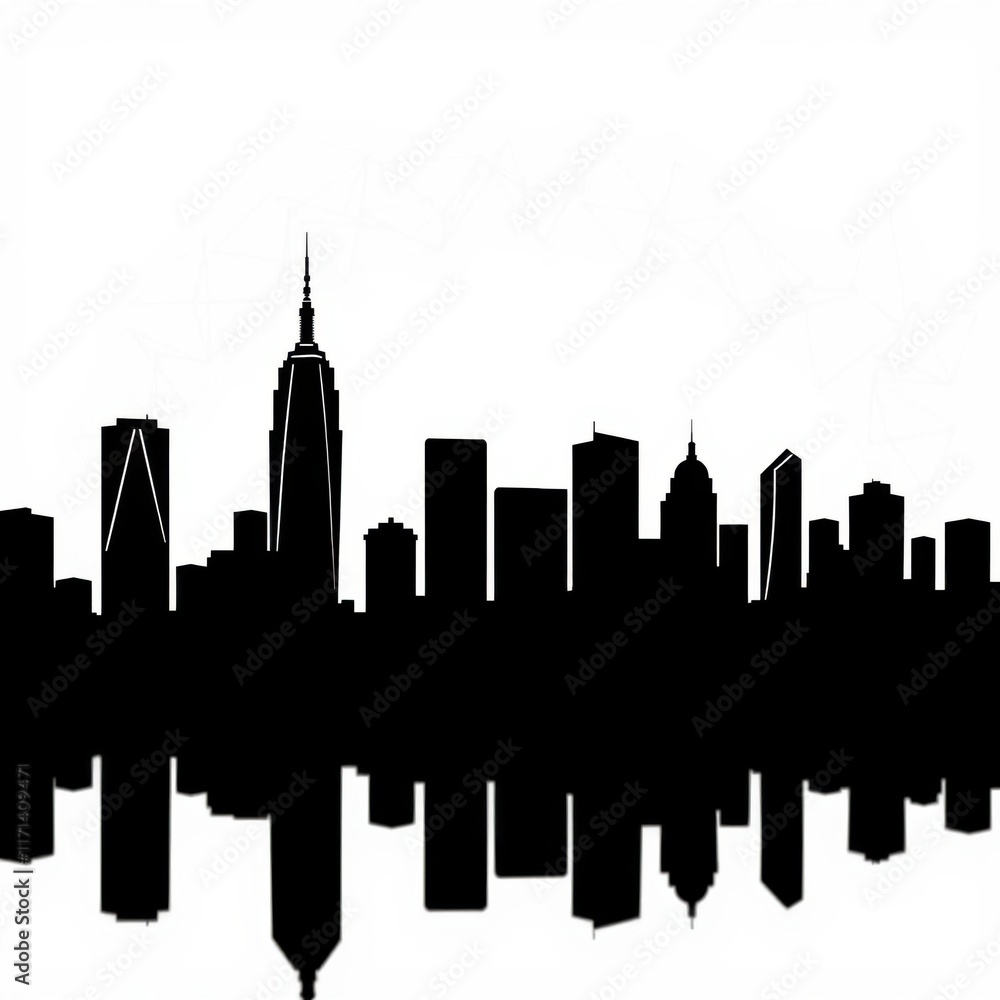 Obraz premium Man sitting by window looking at city skyline during sunset skyline silhouette 