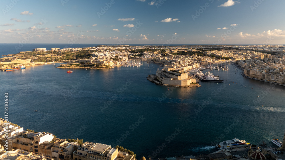 Aerial footage in Malta during winter holidays.