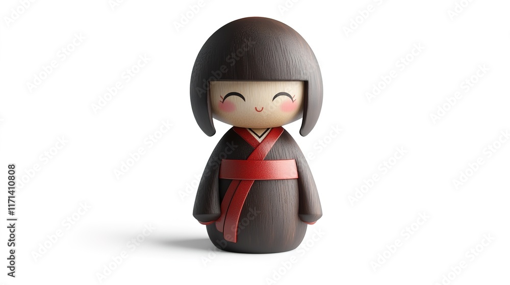 A cute Japanese kawaii wooden doll isolated on a white background A cute Japanese kawaii wooden doll isolated on a white background